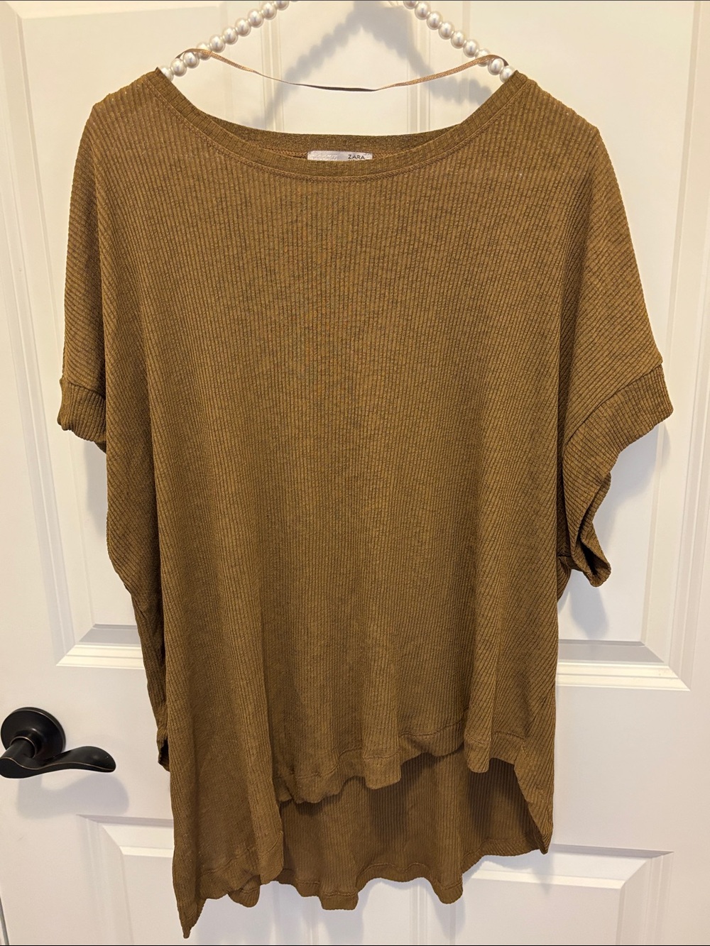 Zara Ribbed Short Sleeve Top in Mustard Brown 🤎 Sz 8 - Picture 12 of 12